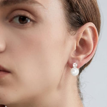 Awinesn Pearl Clip on Earrings for Women 14K Gold Silver Plated Pearl Earrings Cubic Zirconia Non Pierced Earrings for Women Jewelry Gifts Wedding Party - color: CZ-silver-10mm