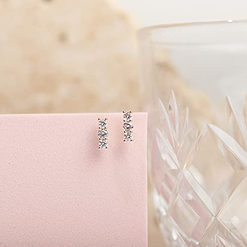 PAVOI 14K Gold Plated 925 Sterling Silver CZ Simulated Diamond Earrings | Dainty Geometric Shape Mini Bar Stud Earrings for Women - color: Rose Gold, style: Elegance