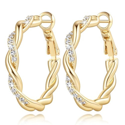 ENROSE Gold Hoop Earrings 14K Gold Earring for Women | Twisted Gold Hoop Earrings Minimalist Diamond Earring Jewelry 29mm*4mm - style: C-GD