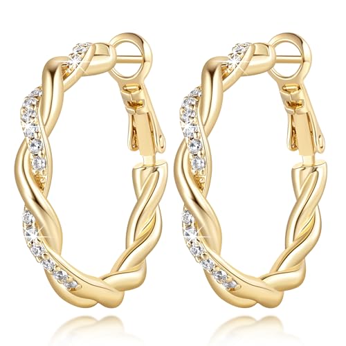 ENROSE Gold Hoop Earrings 14K Gold Earring for Women | Twisted Gold Hoop Earrings Minimalist Diamond Earring Jewelry 29mm*4mm - style: C-GD