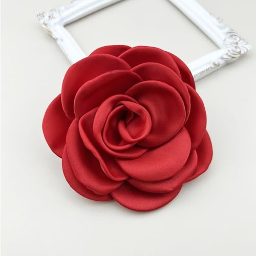 Collar Chain Pin for Men and Women - Hanging Tassel Brooch Lapel Pin for Business Suits - Bar Pin With Long Chain - Gifts - color: L: red flower