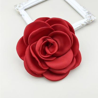 Collar Chain Pin for Men and Women - Hanging Tassel Brooch Lapel Pin for Business Suits - Bar Pin With Long Chain - Gifts - color: L: red flower