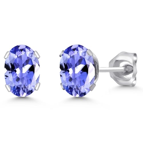 Gem Stone King Oval Gemstone Birthstone Stud Earrings for Women Men | Oval Cut 7X5MM | Fine Jewelry Gifts for Mom Dad Wife Him Her - style: Tanzanite, December