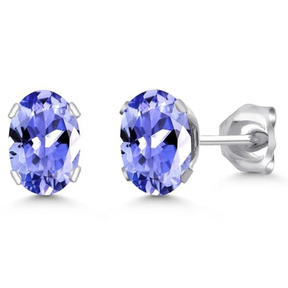 Gem Stone King Oval Gemstone Birthstone Stud Earrings for Women Men | Oval Cut 7X5MM | Fine Jewelry Gifts for Mom Dad Wife Him Her - style: Tanzanite, December