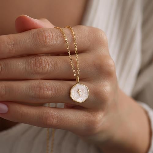 Tewiky Cross Necklace for Women 14k Gold Plated Cross Pendant Necklaces | Cute Necklaces for Women,Jewelry ,Graduation Gift for Her - color: Gold