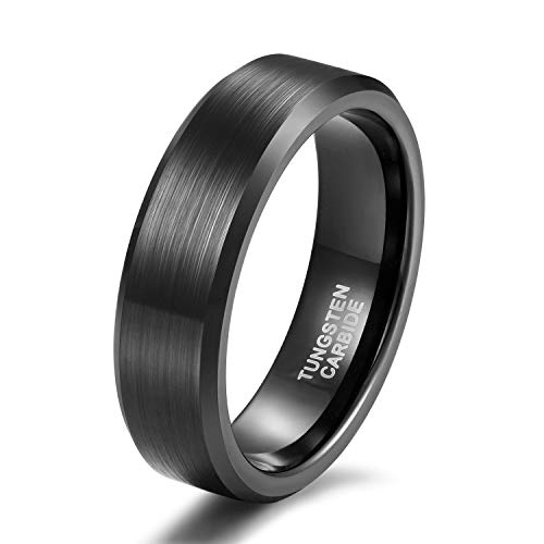 TRUMIUM 2mm 4mm 6mm 8mm 10mm Tungsten Ring Wedding Band for Women Men Bevel Edges Brushed Comfort Fit Size 4-15 - color: Black 6mm