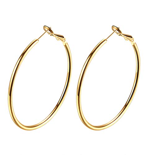 Gold Hoop Earrings,18K Gold Plated Rounded Hoops Earrings for Women - color: Yellow 60mm