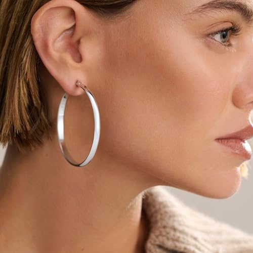 3mm Wide Large Hoop Earrings for Women Hypoallergenic 925 Sterling Silver Post Gold Earrings Lightweight Silver Hoop Earrings Oversize Big Gold Hoops 30/40/50/60MM - color: Silver, size: 50mm