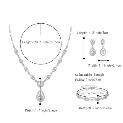 BriLove Wedding Bridal Jewelry Set for Women Cubic Zirconia Teardrop Y-Necklace Link Bracelet Dangle Earrings for Party Prom Accessories - color: Clear Silver-Tone