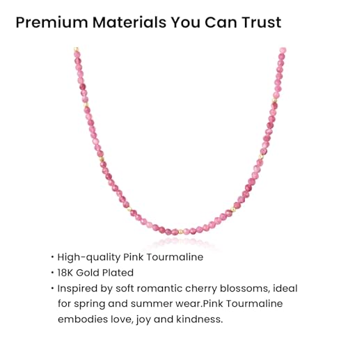 ARSIS Genuine Beaded Gemstone Necklace for Women, Colorful Natural Stone Handmade Bead Choker, Personalized Birthstone Necklace, Boho Summer Beach Necklace Layering Stackable Jewelry Gift - color: Pink Tourmaline (July)