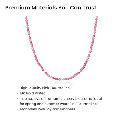 ARSIS Genuine Beaded Gemstone Necklace for Women, Colorful Natural Stone Handmade Bead Choker, Personalized Birthstone Necklace, Boho Summer Beach Necklace Layering Stackable Jewelry Gift - color: Pink Tourmaline (July)