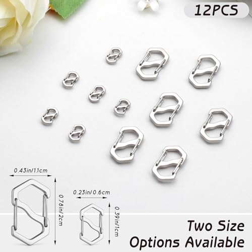 12pcs Double-Opening Stainless Steel Necklace Shortener Clasps – Small & Large Jewelry Connectors for Bracelets, Necklaces & Keychains