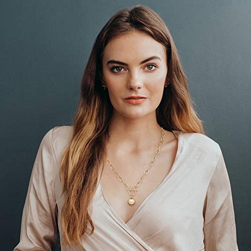 Aobei Pearl 18K Gold Plated Moon Star Lion Evil Eye Love Heart Cross Pendant Necklace Medallion Paperclip Chian Choker Layering Jewery for Women - color: 18K Gold Plated Ball