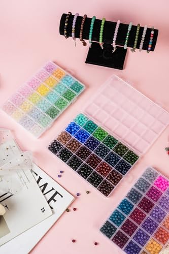 REVKI 72 Colors 6mm Glass Beads for Jewelry Making,3000PCS+ Round Crystal Glass Beads Bracelet Making Kit with Accessories, Bead Starter Kit Crafts Gifts Set Suitable for Teen Adults