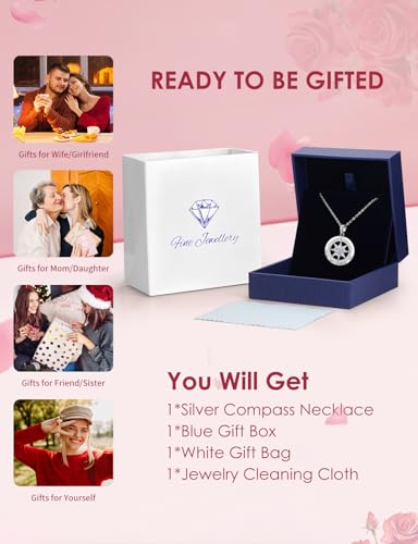 Meeshi Silver Compass Necklace for Women Birthday Gifts for Wife Anniversary Necklace for Women Rose Flower Birthstone Necklaces for Wife Jewelry for Womens Girlfriend Mom Daughter - style: 06-June-Alexandrite