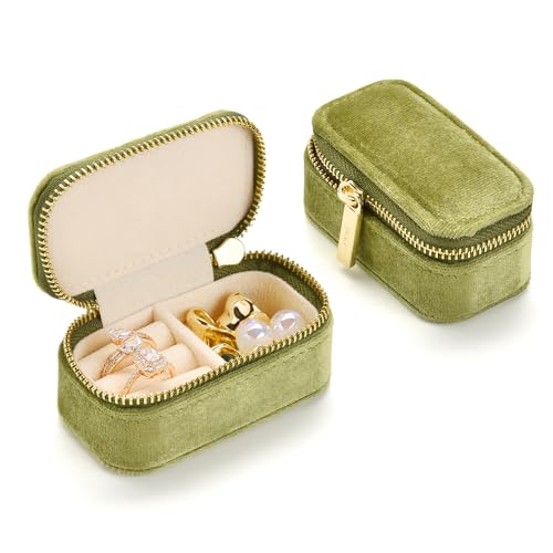 TAIMY Small Travel Jewelry Case, Mini Tiny Plush Velvet Jewelry Box for Women and Girls, Pocket Size Jewelry holder organizer for Rings Earrings and Small Items(Mistletoe Green) - color: Mini-Mistletoe Green