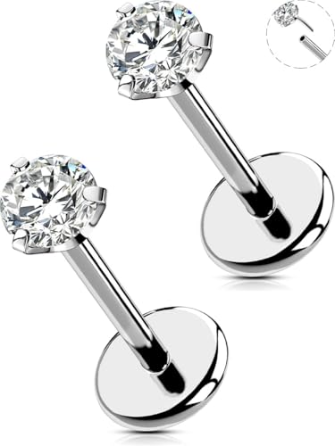 OUFER 2PCS Nose Piercings, G23 Solid Titanium Threadless Nose Rings 20G, Clear Tiny CZ Nose Stud Flat Back Nose Nostril Piercing Jewelry for Women Men - size: 2.5mm CZ_20g 6mm