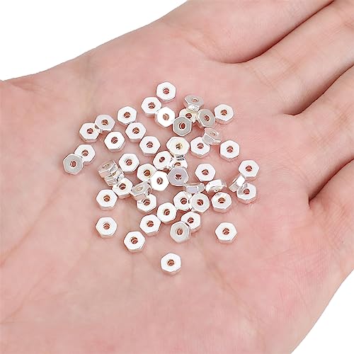Silver Plated Hexagon Spacer Beads 4x1.5mm 50pcs for Jewelry Making Findings Non Tarnish - color: Silver, size: 4x1.5mm Hexagon