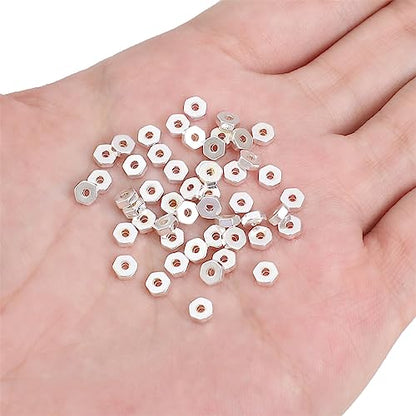 Silver Plated Hexagon Spacer Beads 4x1.5mm 50pcs for Jewelry Making Findings Non Tarnish - color: Silver, size: 4x1.5mm Hexagon