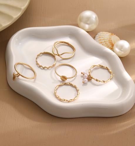 iF YOU 25 Pcs Gold Stackable Ring Set for Women, Chunky Knuckle Finger Midi Rings, Silver Simple Stacking Cute Rings Pack Trendy Stuff Jewelry Gift - style: 24 Gold pearl heart rings