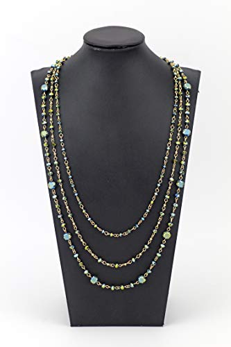 Firstmeet Long Chain Multi Layer Fashion Glass Beads Handmade Necklace for Women - color: Green-j
