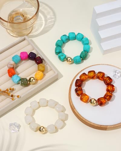 4 Pcs Chunky Beaded Bracelets for Women | Adjustable Colorful Resin Beads Bracelets Stretch Beaded Bracelet Boho Summer Beach Vacation Jewelry Gift - color: Color 2