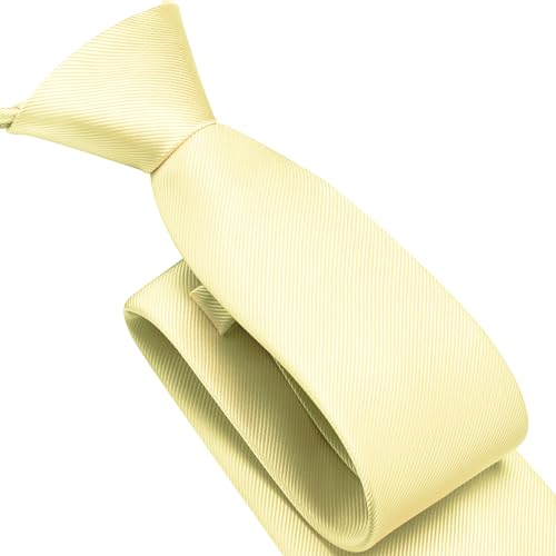GUSLESON 3.15"（8cm） Mens Pre-tied Adjustable Zipper Tie Solid Necktie for Business and Wedding - color: Light Yellow