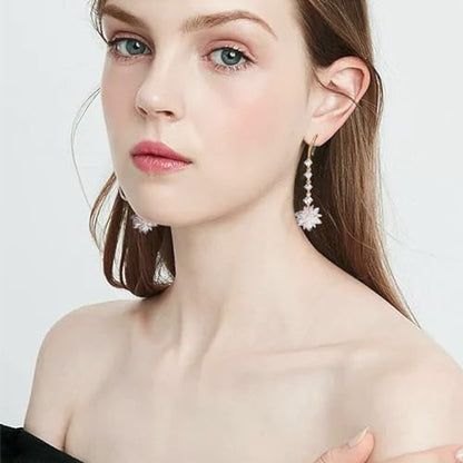 Sonateomber Gold Silver Small Hoop Dangle Earrings for Women, Trendy Dainty Rhinestone CZ Dangling Prom Wedding Leaf Flower Snowflake Butterfly Starfish Fashion Jewelry Gift - color: CZ White