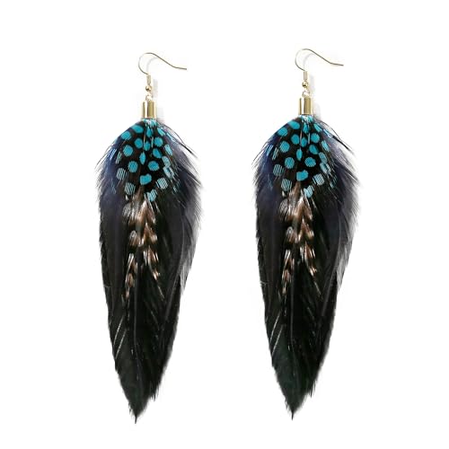 Bohemian Feather Dangle Earrings for Women with Shell Beads Long Tassel Design Drop Earrings - style: Style-Blue