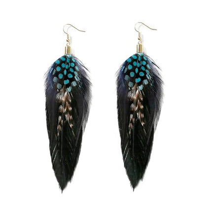 Bohemian Feather Dangle Earrings for Women with Shell Beads Long Tassel Design Drop Earrings - style: Style-Blue