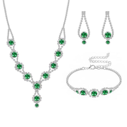 Silver Plated Necklace Earrings Bracelet Crystal Bridal Wedding Jewelry Sets for Wedding princess birthday party Halloween Prom Pageant Jewelry - color: 2-green