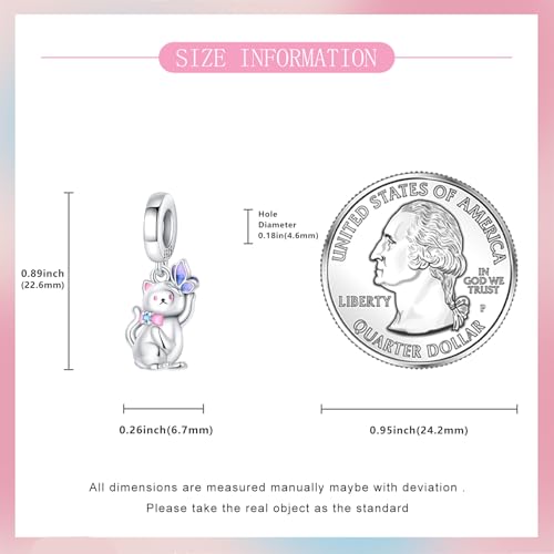 925 Sterling Silver Bead Charm for Pandora Bracelets and Necklaces,Pink Bow Cherry Butterfly Blue Ocean Pendant Bead Charms Jewelry Present Valentines Gifts for Wife/Girlfriend Women - style: Kitten playing with Butterflies