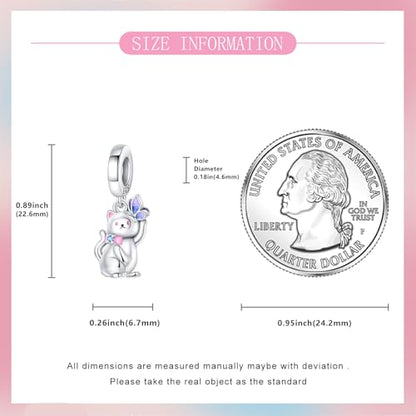 925 Sterling Silver Bead Charm for Pandora Bracelets and Necklaces,Pink Bow Cherry Butterfly Blue Ocean Pendant Bead Charms Jewelry Present Valentines Gifts for Wife/Girlfriend Women - style: Kitten playing with Butterflies