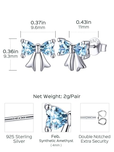 ChicSilver 925 Sterling Silver Bow/Butterfly Earrings for Women Hypoallergenic Birthstone Earrings Dainty Bow/Butterfly Jewelry Gift for Women - color: Bow-March-Aquamarine