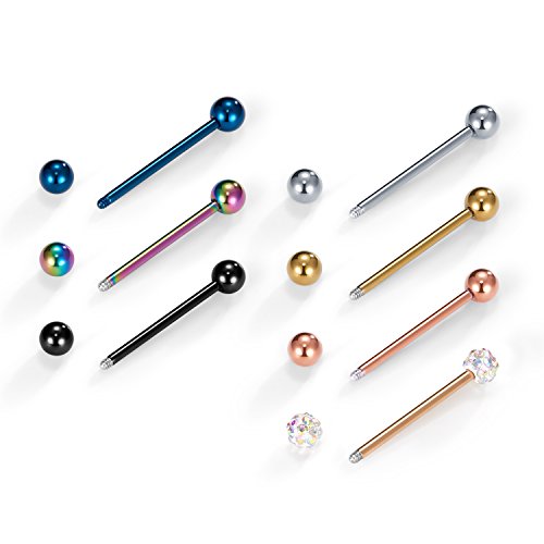 VCMART 12mm-18mm 14G Tongue Rings Nipple Straight Barbells Surgical Steel Body Piercing Jewelry - style: Style B -14pcs