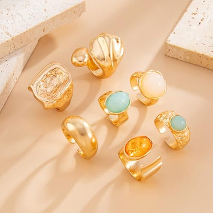 Chunky Rings for Women Stackable Vintage Adjustable Rings for Women Gold Statement Stone Ring Set Non Tarnish Vintage Jewelry - style: Gold 1