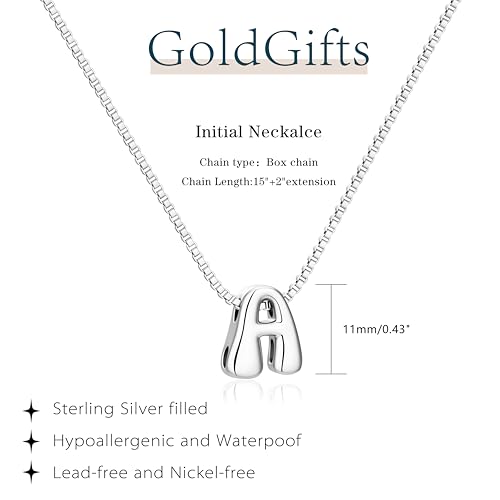 Bubble Gold Initial Necklaces for Women,14K Gold Plated A-Z Initial Necklaces for Women, Chunky balloon letter name Pendant Necklace Fashion Jewelry Gifts - color: A, style: Silver