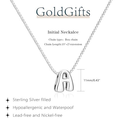 Bubble Gold Initial Necklaces for Women,14K Gold Plated A-Z Initial Necklaces for Women, Chunky balloon letter name Pendant Necklace Fashion Jewelry Gifts - color: A, style: Silver