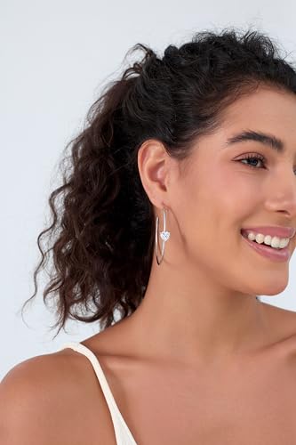 Large Gold Hoop Earrings for Women 14k Gold Plated with 925 Sterling Silver Post Big Open Hoops Earrings Trendy Cubic Zirconia Heart Hoop Earrings Jewelry Gifts for Women - color: silver 50mm