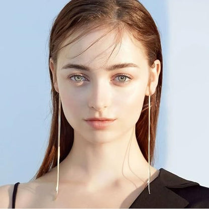 Tassel Earrings for Women Gold Plated Silver Chain Earrings Dainty Minimalist Dangle Drop Studs - color: C-Gold with Two Chains