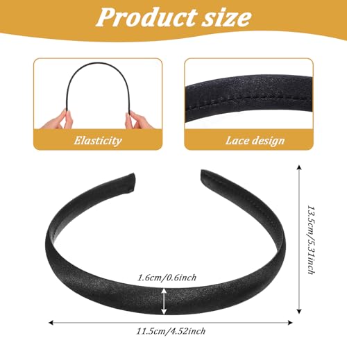 2 Pcs Soft Satin Headband, Black Velvet Padded Headbands, Fashion Elastic Solid Hairband for Women Cosplay Holiday Halloween Crafts Gifts