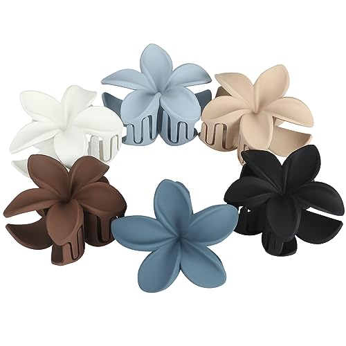 Sisiaipu Hair Clip, 6 Pcs Large Plumeria Flower Claw Clips for Thick Medium Hair - Blue Brown Beach Hair Accessories for Women and Girls - color: Blue brown