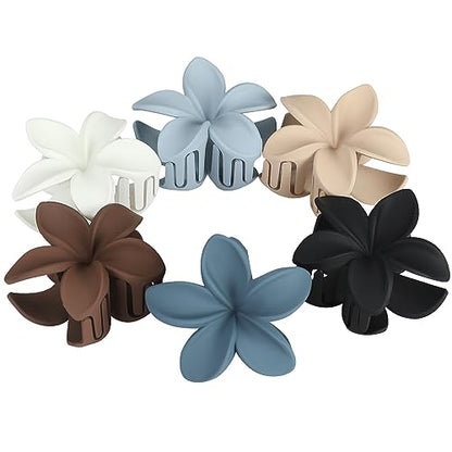 Sisiaipu Hair Clip, 6 Pcs Large Plumeria Flower Claw Clips for Thick Medium Hair - Blue Brown Beach Hair Accessories for Women and Girls - color: Blue brown