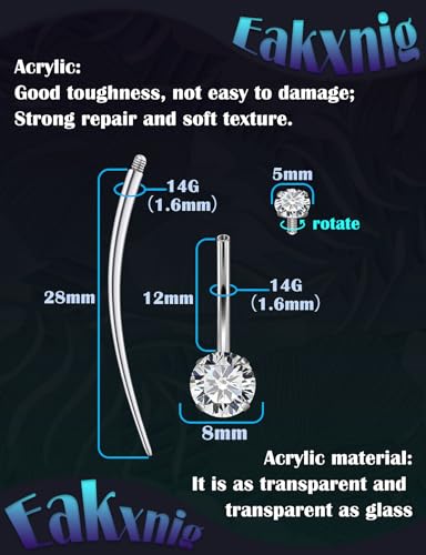Belly Button Rings Surgical Stee, Extra-Long & Short Simple Internally Threaded Belly Rings, 14G Belly Piercing Jewelry,Navel Piercing Jewelry for Women Men 6mm 8mm 10mm 12mm 14mm 16mm - color: 12mm 1/2 Inch Belly Button Ring