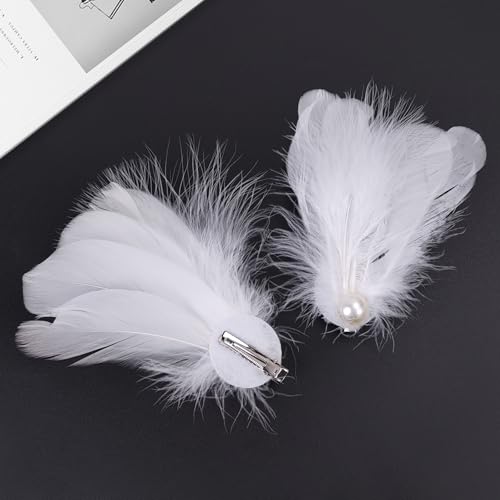 White Feather Headpiece and Swan Headpiece, Elegant Faux Plume Ballet Costume Accessories for Women, Pearl Decorative Feather Hair Clip Set for Wedding Prom, 2 Pcs