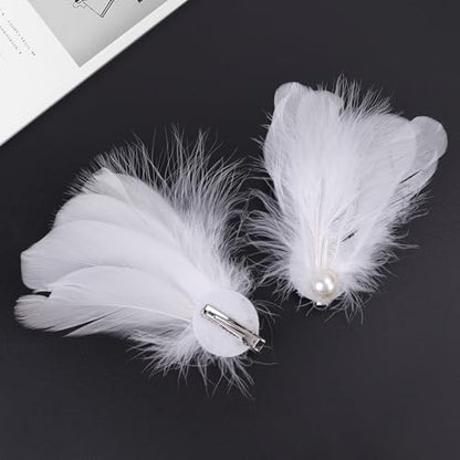 White Feather Headpiece and Swan Headpiece, Elegant Faux Plume Ballet Costume Accessories for Women, Pearl Decorative Feather Hair Clip Set for Wedding Prom, 2 Pcs