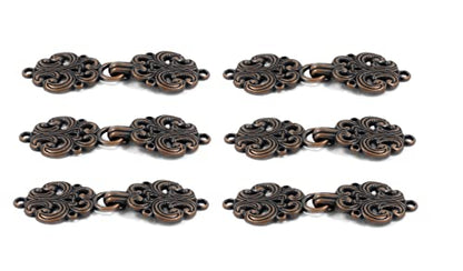 bezelry 6 Pairs Rococo Swirl Flower Cape or Cloak Clasp Fasteners. Sew On Hooks and Eyes Cardigan Clip. 65mm Fastened. - color: Antique Copper