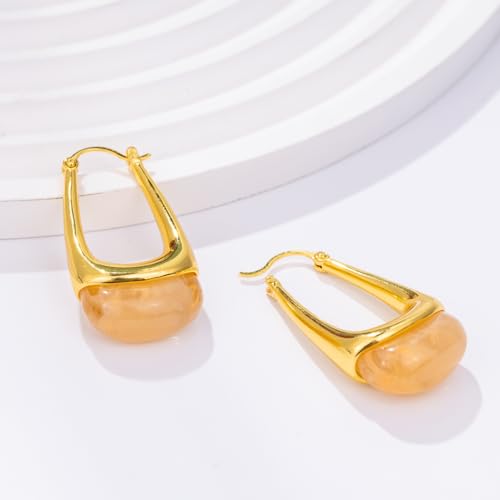 Acrylic Gold Hoop Earrings Chunky Statement Dangle Drop Huggie Earring Colorful Resin Jewelry for Women - color: Orange