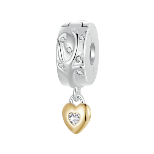 BISAER Stopper Beads Spacers Charms for Bracelets 925 Sterling Silver Clips | Original Spacer Charms Safety Chain Fit 3mm Bracelet Stopper Beads with 5A Cubic Zirconia DIY Accessories for Women - color: Silver Heart