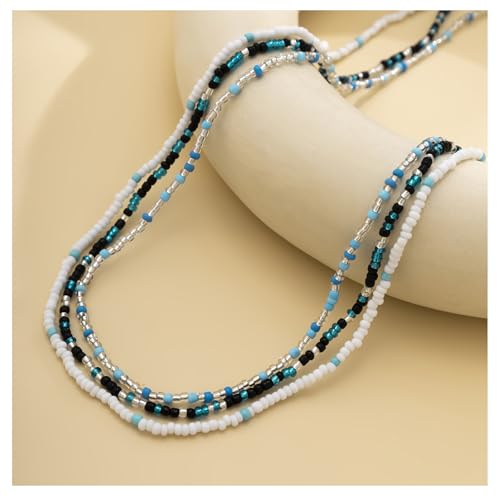 3Pcs/Set Boho Elastic Beads Waist Chains Jewelry Summer Beach Seed Beaded Belly Chain Jewelry Bikini Sexy Bead Waist Body Jewelry for Women - color: White